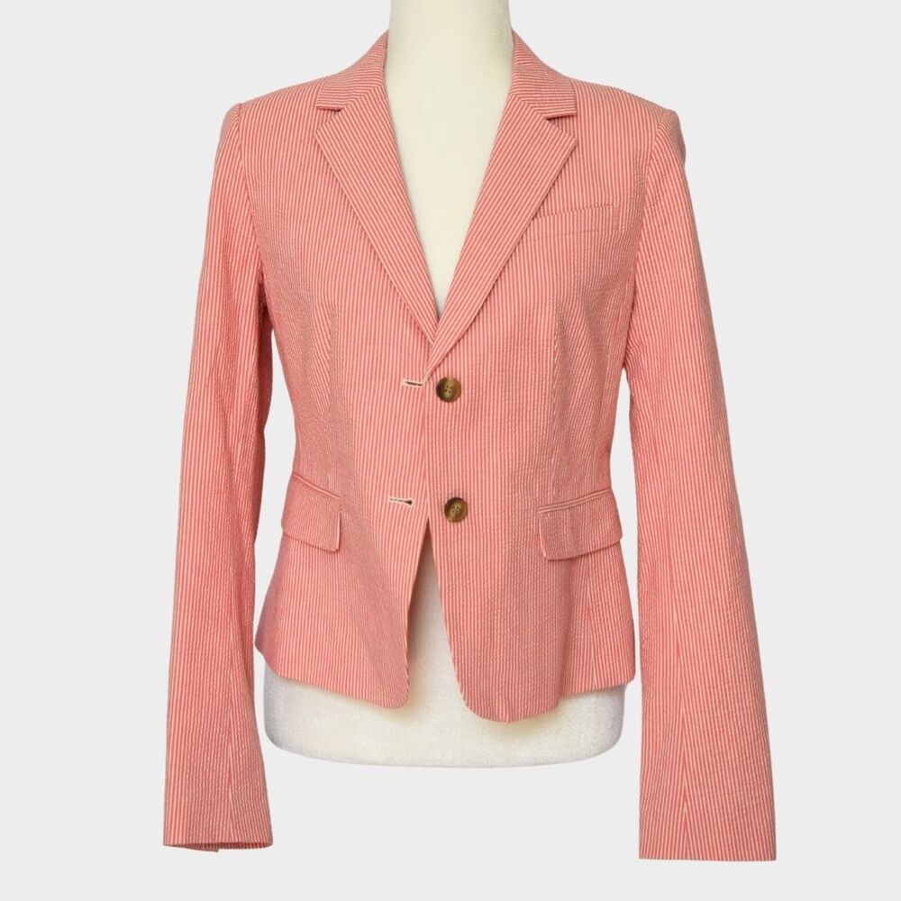ANN TAYLOR Women's Pin Striped Coral White Blazer Size 4 - Picture 2 of 10